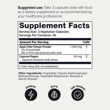 12x Potent Ultra High Strength Non-GMO Apple Cider Vinegar Capsules with Mother - 2,010mg Formula Pills with Cayenne Pepper - 20% Acetic Acid - 120 Capsules