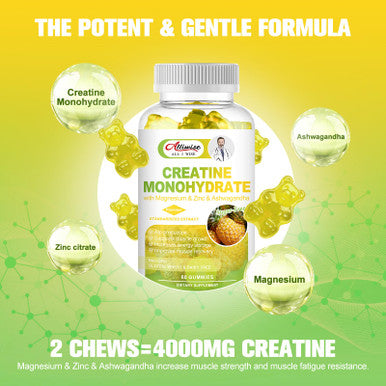 Alliwise Creatine Monohydrate Gummy For Men & Women, Sugar-Free Creatine Monohydrate Supplement With Magnesium & Zinc & Ashwagandha, For Muscle Builder & Strength, Energy, Pre Workout Support