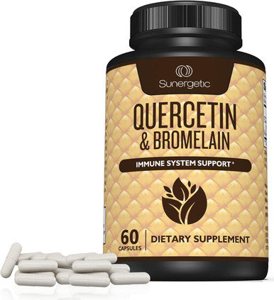 Sunergetic Premium Quercetin & Bromelain Supplement Powerful Quercetin Bromelain Complex To Help Support Immune System & Seasonal Support Quercetin 1000Mg Per Serving 60 Capsules