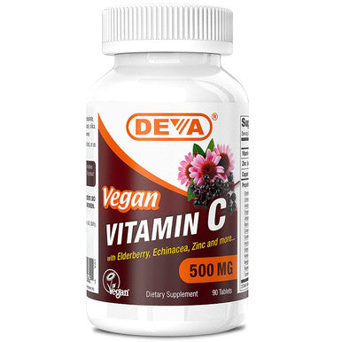 Deva Vegan Vitamin C, 500 MG with Elderberry, Eusacea, Zinc & More, Vegan & No Animal Ingredients, 90 Tablets, 1-Pack
