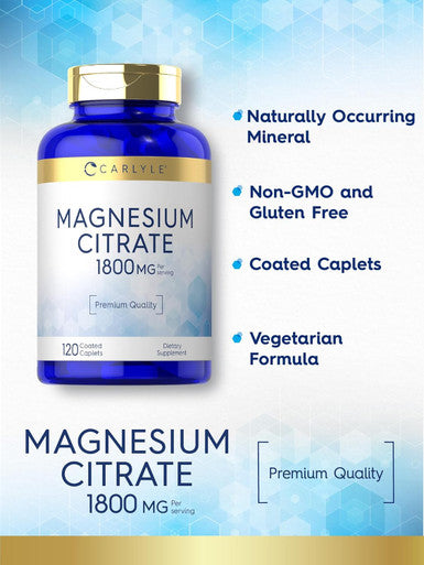 Carlyle Magnesium Citrate | 1800mg | 120 Coated Caplets | Vegetarian Non-GMO and Gluten Supplement