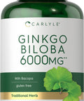 Carlyle Ginkgo Biloba Pills | 6000Mg | 200 Capsules | Maximum Strength | Non-Gmo, Gluten Free Supplement