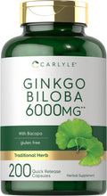 Carlyle Ginkgo Biloba Pills | 6000Mg | 200 Capsules | Maximum Strength | Non-Gmo, Gluten Free Supplement