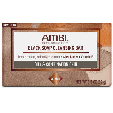 Ambi Black Soap Cleansing Bar Deep Cleansing Moisturizing Formula With Shea Butter + Vitamin E For Oily & Combination Skin 3.5 Oz - 12 Pack