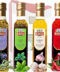 BASSO 1904 - Infused Extra Virgin Olive Oil Gift Box Set, First Cold Pressed, Variety Pack, 4 bottles x 8.5 fl.oz (250ml), Naturally Infused for Dipping & Tasting