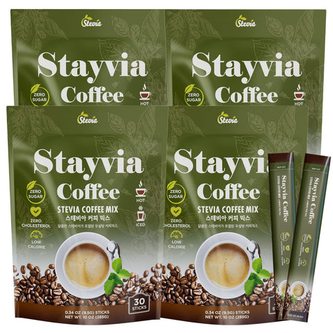 STAYVIA COFFEE Stevia Instant Coffee Packets Korean Instant Latte with SugarFree & Low Calories 30 Sticks (0.33oz) PlantBased Sweetener Enjoy Caffeine Hot & Cold at Office Home & Travel