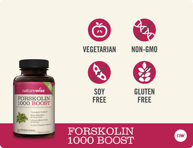 NatureWise Premium Forskolin 1000 Boost Highest Concentration Pure Forskolin for Weight Maintenance Natural Thermogenic Blend with Green Tea Yerba Mate Guarana Coleus Forskohlii 1 Month Supply