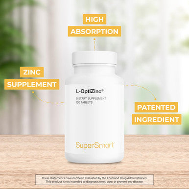 Supersmart LOptiZinc 30 mg Per Day Zinc Antioxidant Supplement Support Healthy Respiratory System NonGMO Gluten Free 120 Tablets