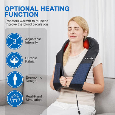 Neck And Shoulder Massager With Heat Shiatsu Back Massage Pillow With 3D Deep Tissue Kneading For Foot, Legs, Body Muscle - Use At Home, Office & Car