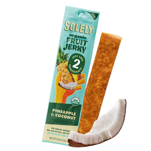 SOLELY - Organic Pineapple Coconut Fruit Jerky - 1 Individually Wrapped Strip - Fruit Leather Made from Dried Fruit - Healthy Snacks for Adults & Kids - Non GMO, Vegan Snacks - 0.8oz (23g)