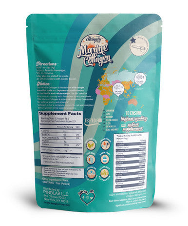 SKINNLY Pure Wild-Caught Marine Collagen Protein Powder - Unflavored, Types 1 & 3, Hydrolyzed Peptides, From Tuna And Bream Fish Scales Of Pacific And Indian Oceans 8Oz
