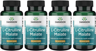 Swanson L-Citrulline Malate - Amino Acid Supplement Promoting Energy Production & Healthy Blood Circulation - Natural Formula Supporting Overall Wellness - (60 Capsules 750mg Each) 4 Pack