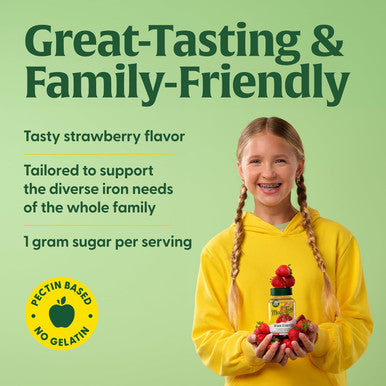 Megafood Iron Energy Gummies - Vegan & Gluten-Iron Supplement For Women, Men, Teens & Kids With Vitamin B12 & B6, From The Makers Of Blood Builder Iron Supplement, Strawberry Flavor - 60 Gummies