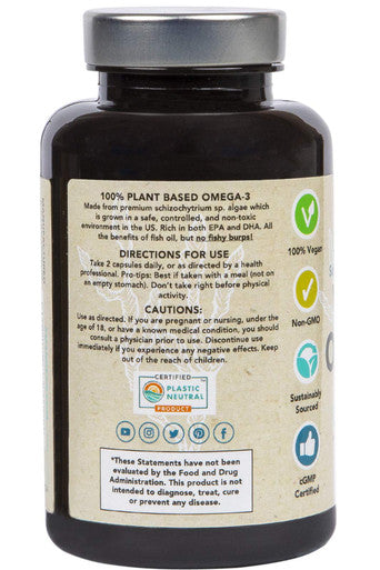 Premium Vegan Omega-3 Supplement. Fish Oil Alternative! Plant Based & EPA Algae Oil. 120 Carrageenan Free Softgels. Marine Algal Essential Fatty s. Joint, Heart, Skin, Brain, Eye, Immune Care.