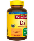 Nature Made Vitamin D3 400 Tablets Mega Size Vitamin D 2000 Iu (50 Mcg) Helps Support Immune Health Strong Bones And Teeth & Muscle Function 250% Of Daily Value For Vitamin D In One Daily Tablet