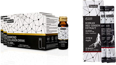 Sipnutri Diamond Collagen Drink 15000 mg and Liquid Korean Panax Ginseng Extract 3000 mg