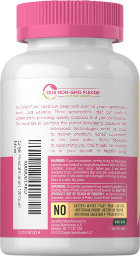 Carlyle Prenatal Vitamins for Women | 120 Capsules | Multivitamin and Mineral Formula with Folic Acid | Non-GMO and Gluten Supplement | for Her