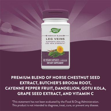 Nature'S Way Leg Veins Support Blend, Horse Chestnut, Grape Seed Extract, And Cayenne Pepper For Leg Vein Support, Vegetarian, 60 Capsules