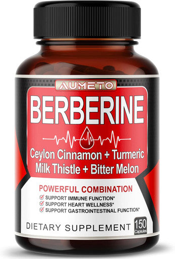 Aumeto Berberine Supplement - Enhanced with Ceylon Cinnamon Turmeric Milk Thistle Bitter Melon for Digestion Immunity & Weight Managament (150 Count (Pack of 1))