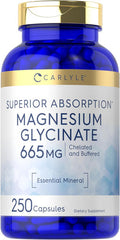 Carlyle Magnesium Glycinate | 665 mg | 250 Capsules | Non-GMO and Gluten Formula | Essential Buffered Mineral Supplement