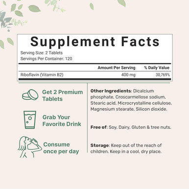 Micro Ingredients Riboflavin Vitamin B2 400mg Per Serving 240 Mini Tablets | Essential Vitamin B Supplement | B Vitamins for Energy Production | Easy to Swallow Non-GMO