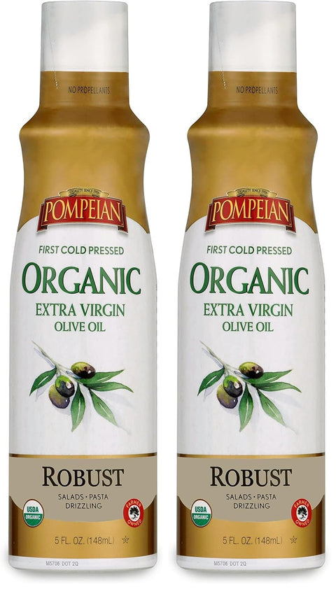 Pompeian USDA Organic Extra Virgin Olive Oil Non-Stick Cooking Spray, Full-Bodied, Perfect for Salads and Pasta, Naturally Gluten Free, Non-Allergenic, Non-GMO, No Propellant, 5 FL. OZ., Single Bottle