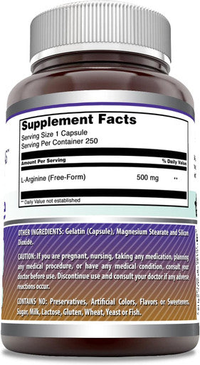 Amazing Nutrition Formulas L-Arginine Supplement | 500 Mg Per Serving | Capsules | Amino Acid Supplement for Men & Women | Non-GMO | Gluten | Made in USA (250 Count)