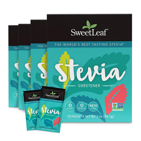 SweetLeaf Stevia Powder Packets Zero Calorie Sweetener with Stevia Leaf Extract No Artificial Sweetener Additive Sugar Keto Friendly Non GMO Gluten 70 Packets (Pack of 1)