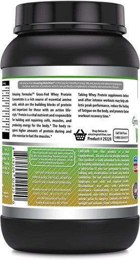 Amazing Nutrition Formulas Grass FED Whey Protein (Non-GMO Gluten ) -Made with Natural Sweetener and Flavor - rBGH & RBST -Supports Energy Production & Muscle Growth (Unflavored 2 Lb)
