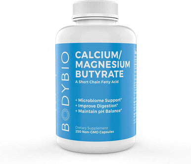 Bodybio Butyrate With Calcium & Magnesium - Supports Healthy Digestion, Gut & Microbiome - Leaky Gut Repair - Control Bloating - Healthy Inflammation Response - Fuel For Healthy Gut - 250 Capsules
