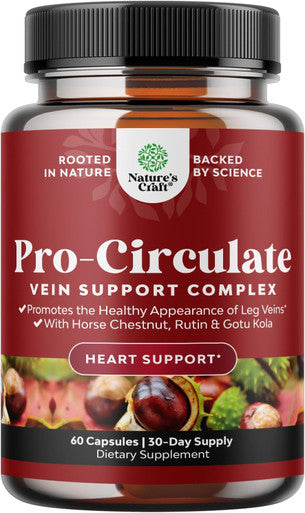Natures Craft Vein Support Supplements Leg and Veins - Full Body Circulation Supplement for Spider & Varicose Veins and Improved Flow with Horse Chestnut Extract & Flavonoids - Vegan Non-GMO Mini Caps (1 Month)