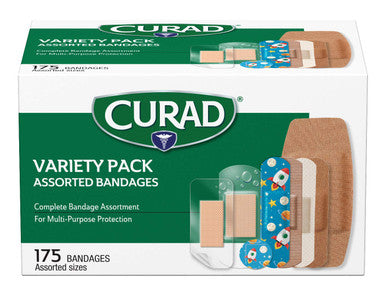 Curad Family Bandage Variety Pack 4 Styles Included; Waterproof Galaxy Flex-Fabric Heavy Duty 175 Bandages