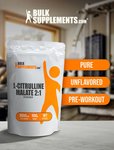 Bulksupplements.Com L-Citrulline Malate 2:1 Powder - L Citrulline Malate Supplement, Citrulline Malate Powder - Unflavored & Gluten Free - 3G Per Servings, 500G (1.1 Lbs) (Pack Of 1)