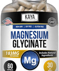 Kaya Naturals Magnesium Glycinate 183mg per Caps Chelated for Maximum Absorption NonGMO NO Gluten Dairy and Soy Supports Muscle and Heart Health 30 Count