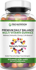 Trio Nutrition Premium Daily Balance Multivitamin Gummies For Men & Women Essential Vitamins & Minerals For Immune Boost & Energy Support No Major Food Allergens & Gluten No High Fructose