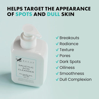 Eclat Skincare Salicylic Acid Cleanser - Acne Face Wash With Niacinamide Vitamin E & Green Tea - Pore Cleanser For All Skin Types - Blemish Fighting Face Wash - 150Ml