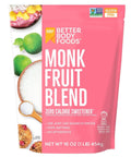 BetterBody Foods Organic Monk Fruit Sweetener Blend, Raw Cane Sugar Substitute, Zero Calorie, Keto Diet Friendly, Zero Net Carbs, Zero Glycemic, Baking, Extract, Sugar Replacement, 1lb, 16oz