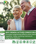 Renew Actives Ginkgo Biloba Brain Supplement With Red Panax Ginseng Extract, 50:1 Ratio For Max Performance - Supports Cognitive Function & Memory - 60 Capsules