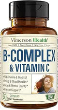 Vitamin B Complex with Vitamin C and Folic Acid (Folate) 8 High Potency B Vitamins B1 B2 B3 B5 B6 B7 Vitamin B12 + Biotin Choline and Inositol. Aids Mood Energy Nervous System and Immune Support