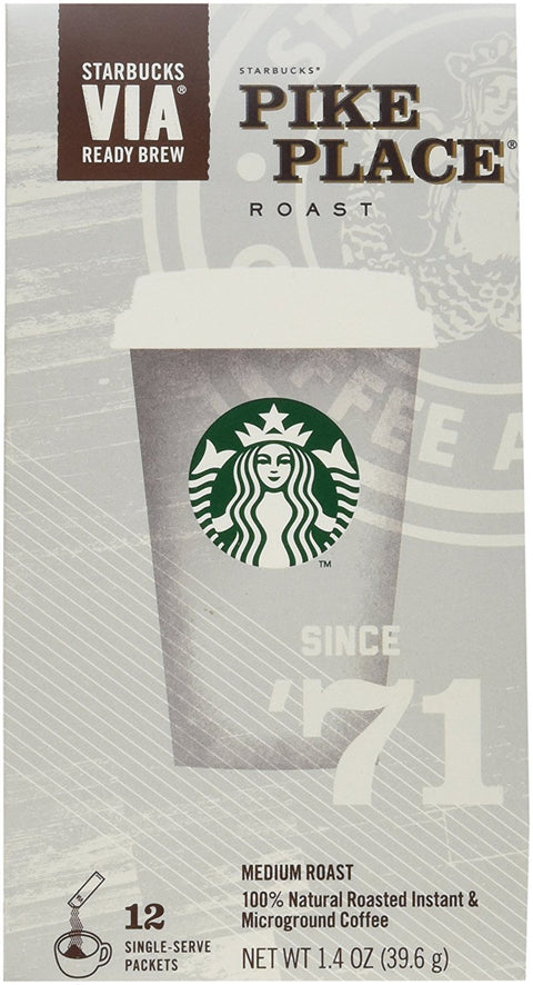 Starbucks VIA Instant Coffee, Medium Roast Coffee, Pike Place Roast, 100% Arabica, Single-Serve, 1 Box (50 Packets) | 100% Arabica instant coffee packets; Pike Place Roast medium roast; 1 box, 50 packets