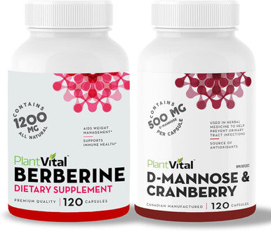 Plantvital Bundle Power Duo: Berberine 500Mg-120 Capsules For Immunity & Cardio Health And D Mannose With Cranberry 1000Mg-120 Capsules For Urinary Tract Support -Vegan, Non-Gmo.