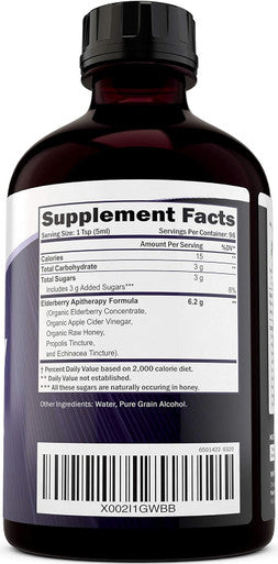 Purely Holistic Organic Elderberry Syrup For Adults & Kids (2+) - 16 Fl Oz - With Black Sambucus Elderberry, Propolis, Ecea, Raw Honey & Apple Cider Vinegar - Immune Support And Immune Booster