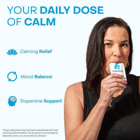 Healthycell Calm Mood Daily Liquid Supplement - Cortisol Manager & Mood Support Supplement For Stress With Ashwagandha L-Theanine Magnesium 5-Htp Gaba & Saffron - 30 Gel Packs