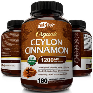 NutriFlair Organic Ceylon Cinnamon Supplement 1200mg 180 Count Pack of 1