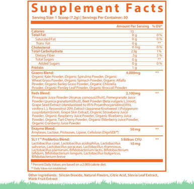 GoBiotix Super Greens Powder N Super Reds Powder NonGMO Vegan Red and Green Superfood Probiotics Enzymes Organic Whole Foods Fruit and Veggie Supplement Mango 30 Servings