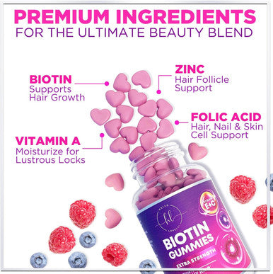Hair Growth Vitamins For Women - Hair, Skin & Nails Gummy With Biotin 5000Mcg, Vitamins E & C & Zinc, Thicker, Stronger & Beautiful Hair, Hair Vitamin Supplement For Women & Men, Non-Gmo - 60 Gummies