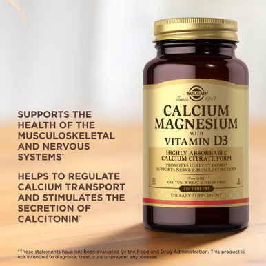 Solgar Calcium Magnesium With Vitamin D3-150 Tablets Pack Of 2 - Promotes Healthy Bones Supports Nerve & Muscle Function - Non-Gmo Gluten Free Kosher - 60 Total Servings