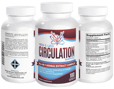 Elevate Recovery Supplements 2-Month Vein & Leg Circulation Support Supplement (All-In-1) With 8 Active Ingredients - Natural Blood Circulation Booster - Vein Health Formula - Leg & Vein Supplements - 180 Capsules
