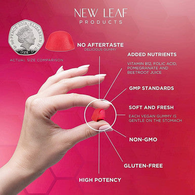 Leaf Products Apple Cider Vinegar Vegan Gummies Huge 3 Months Supply with The Mother High Strength + Vitamin B12 Folate Pomegranate & Beetroot Fresh Pure Unfiltered Vinegar Not Powder