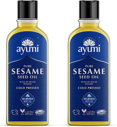 Ayumi Pure Sesame Seed Oil, Contains Vitamin E Which Protects Skin Cells From Damage, Packed With Antioxidants That Fight Build-Up of Chemicals - 2 x 150ml